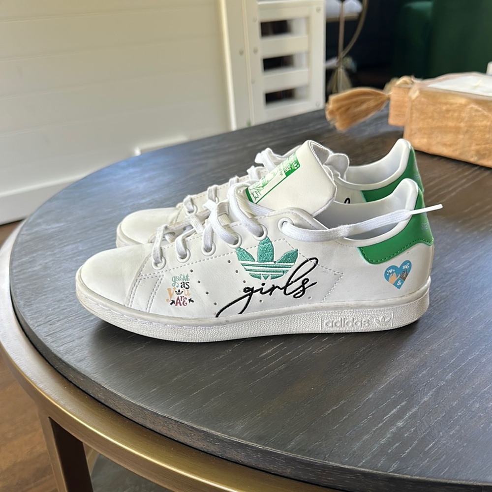 Adidas Kids' Stan Smith White and Green Sneakers